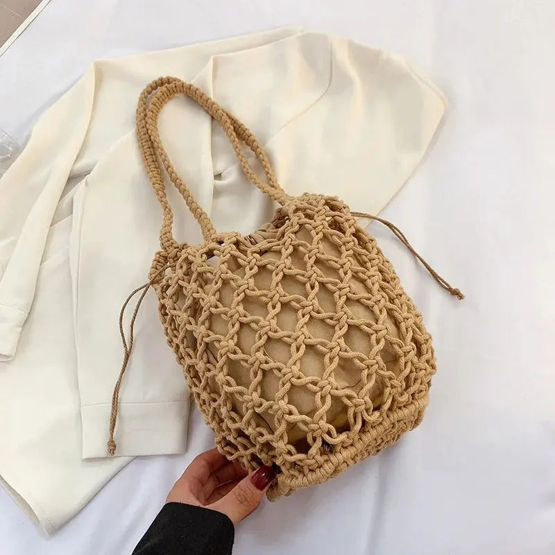 Stylish Mesh Rope Knitted Bucket Shoulder Bag for All Occasions - Love Salve